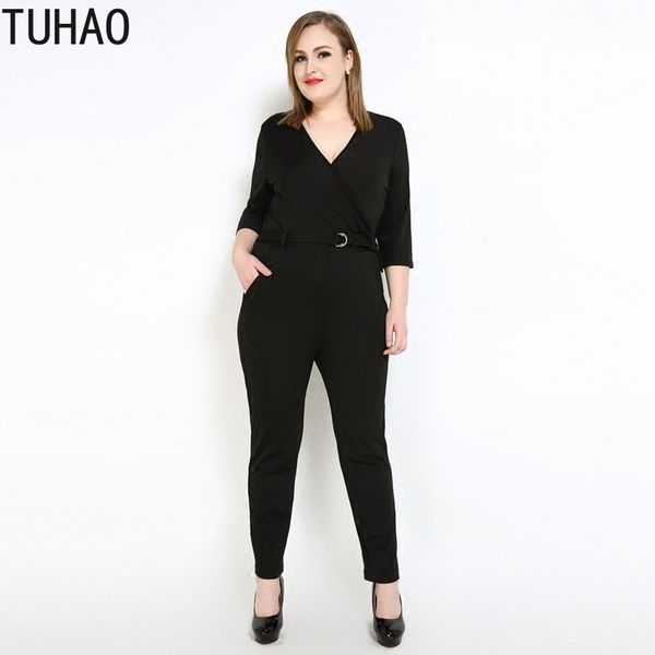 

tuhao 2019 spring summer plus size 7xl 6xl 5xl office lady jumpsuits elegant work overalls large size rompers jumpsuit rl, Black;white