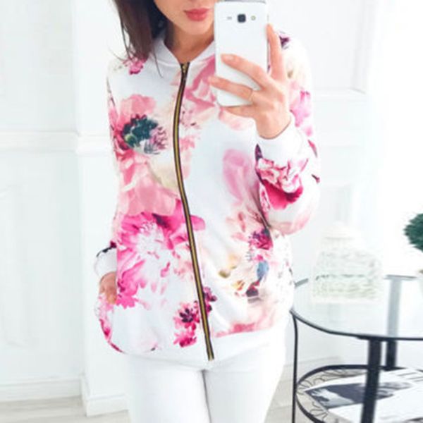 

sweatshirt jacket women's coat autumn floral long sleeve outwear plus size ladies baseball coat, Black;brown