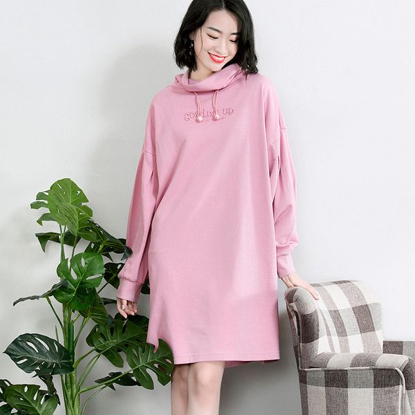 

cotton turtleneck solid women loose long sweatshirts, Black