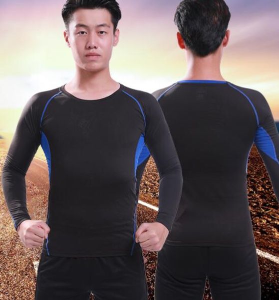 

soccer quick drying sports tights long sleeve men's football training base shirt running yoga suit breathable fitness suit wear, Black