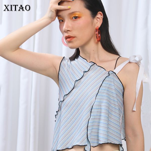 

xitao] europe fashion new women 2019 summer strapless loose female irregular bow short sleeve casual loose camis zq2215, White