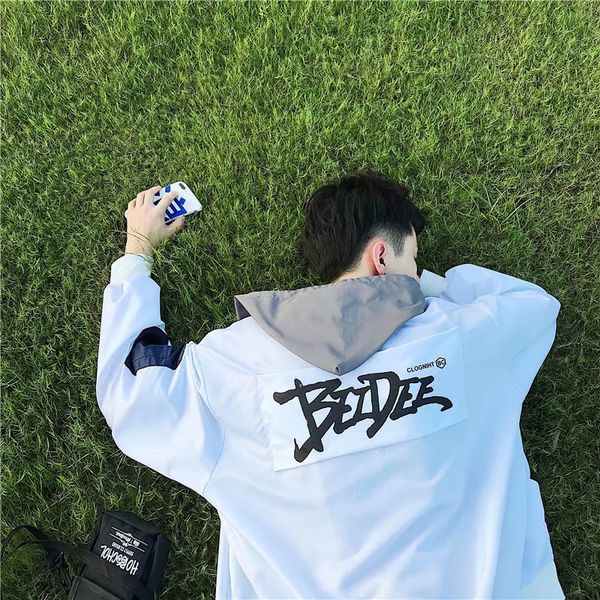

autumn thin hooded jacket men 2018 students trend loose casual coat, Black;brown