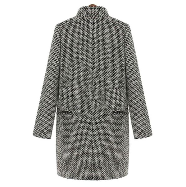 

2019 new vintage woolen coat single button pocket oversize long trench coat outerwear women houndstooth cotton blend, Black