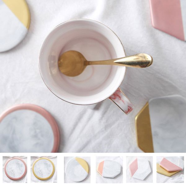 

gold pink ceramics coffee cup mat deluxe placemat table pads mat drinkware holder table decoration round square octagon