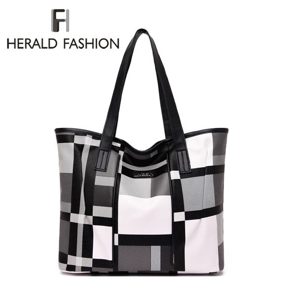 

fashion herald pu leather shoulder bags large capacity waterproof women casual totes winter retro elegant grid handle bags