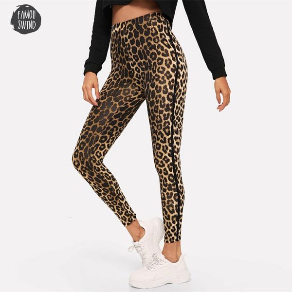 

multicolor casual athleisure leggings leopard print high waist autumn modern lady highstreet women pants trousers drop shipping, Black