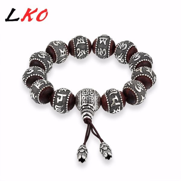 lko s990 sandalwood traditional tibetan buddhism bracelet men six words mantras om mani padme hum antiqued metal amulets beads c19021501, Black