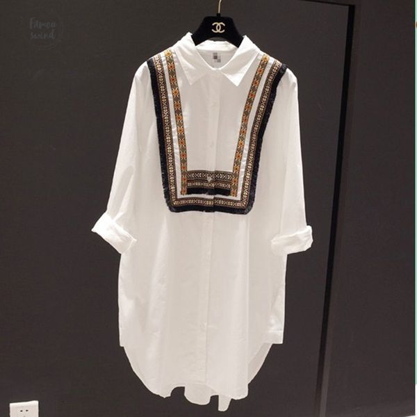 

size blouse plus 2019 spring national v neck wind women shirts loose full sleeve long cotton white shirt 235