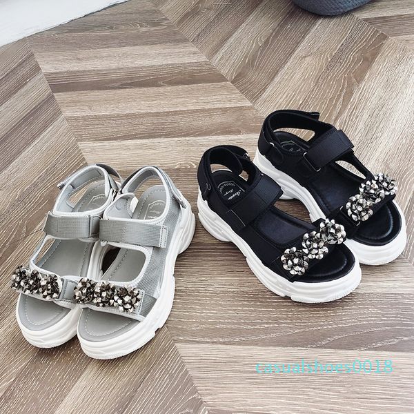 

rimocy блеск цветочные коренастый сандалии на платформе женская мода толстым дном клинья гладиатор обувь женщина ремешок на щиколотке сандал, Black