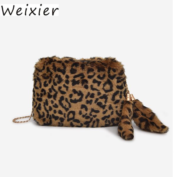 

weixier 2018 new women leopard print velour chain flap shoulder bags female messenger bag girls crossbody bag sac a main ly-37