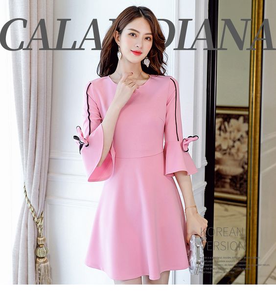 

розовые женщины с длинным рукавом pure color leisure платье, Black;gray