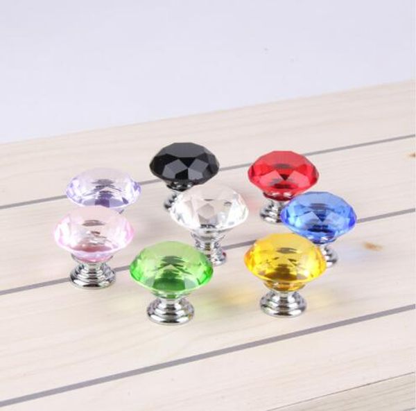 Professionelle bunte 30-mm-Diamantform-Design-Kristallglas-Türgriffe für Schrank, Schublade, Schrank, Kleiderschrank, Griffknöpfe