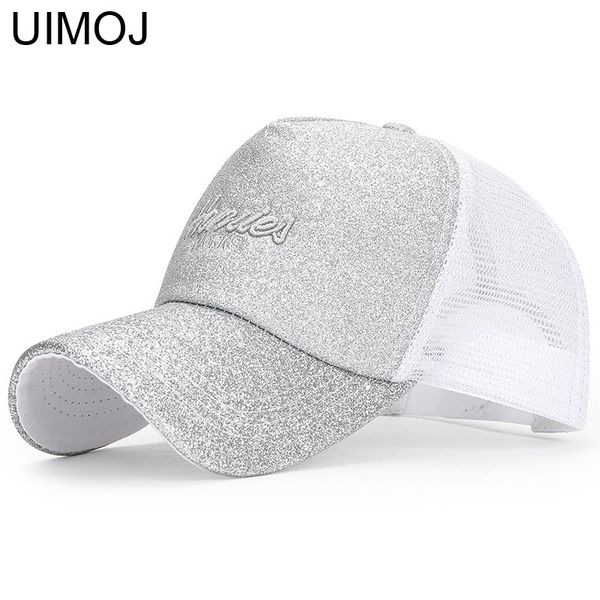 

uimoj fashion summer sequin baseball caps for girls breathable mesh casual cap women adjustable outdoor hat, Blue;gray