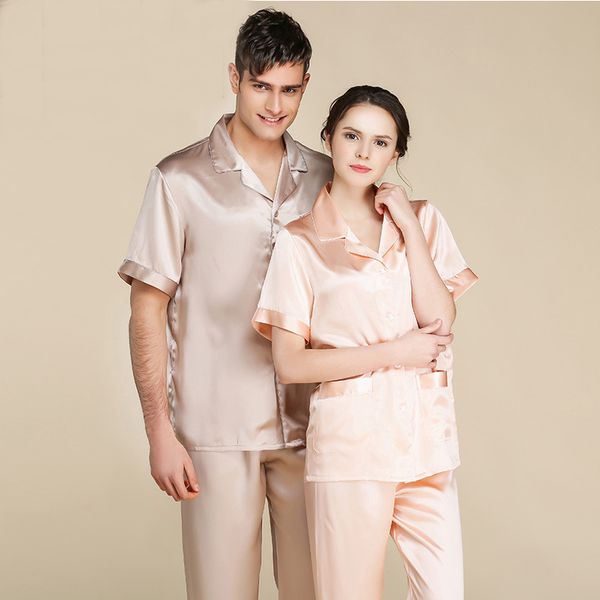 

cearpion summer short sleeve lovers 2pcs shirt+pant daily home clothes men+women casual soft pajamas elegant nightwear, Blue;gray