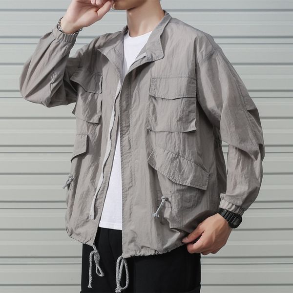 

m-5xl men's breathable fat jacket thin coat summer loose coat sunscreen male outwear, Black;brown