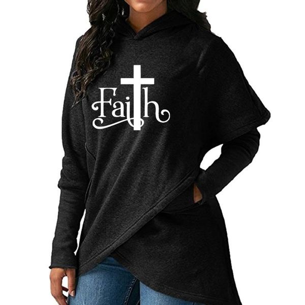 

womens clothes women hoodie large size 2019 new fashion faith print sweatshirt femmes sweatshirts hoodies women female, Black