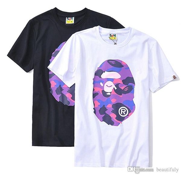 

2018 fashion quality mens 18bape a new bathing 18 ape men/women japanese short sleeve tee cotton ape head t-shirt, Black