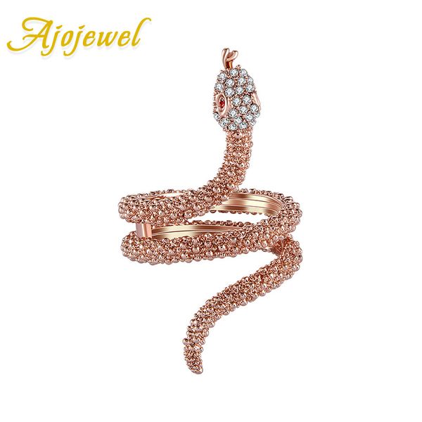 

ajojewel women's rose gold-color crystal snake ring brand rhinestones animal jewelry boucle d'oreille ing, Golden;silver