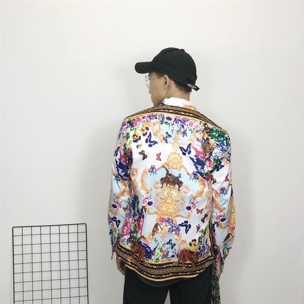 

latest fashion hip hop retro mens tide 3d floral casual shirt yellow business silk long sleeve men's shirt breathable, Black