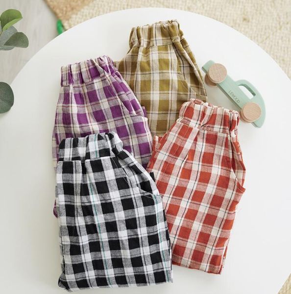 

2020 korea style girls boys plaid pants summer fashion kids pants 1-6t hv712, Blue