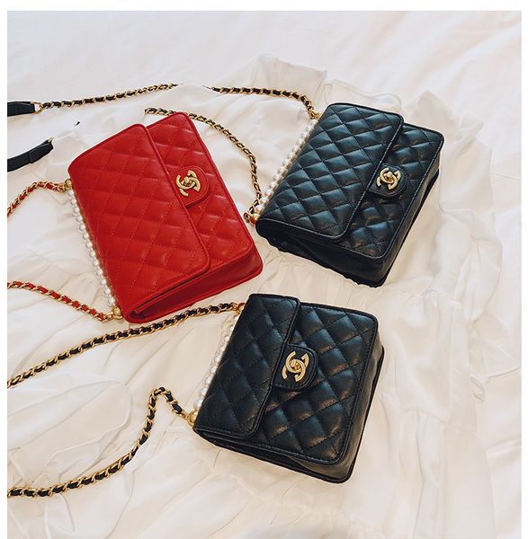 

The hotte t brand ladie rhombic houlder bag de igner lamb kin fabric exqui ite pearl lock braided chain bag hipping