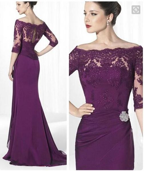 

Формальный Фиолетовое кружево мать невесты платья с рукавами с плечом Elegant Lady Обо