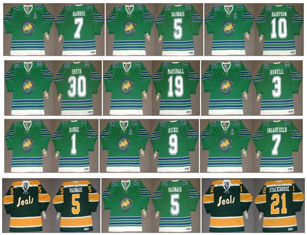 

vintage oakland seals jerseys 30 gary smith 19 bert marshall 1 charlie hodge 9 bill hicke 7 earl ingarfield 7 billy harris retroccm hockey, Black;red