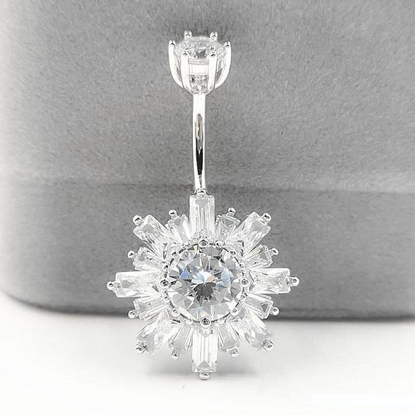 

925 sterling silver belly button ring flower cz navel piercing jewelry, Slivery;golden