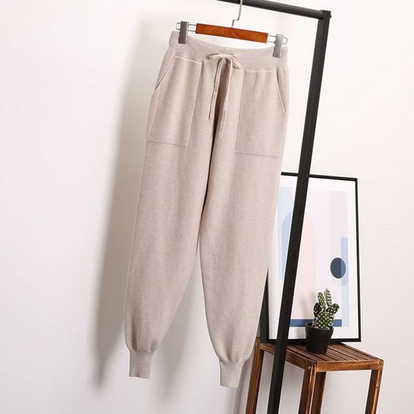 

autumn winter drawstring harem pants women loose trousers female knitted pants knit trousers with pockets radish, Black;white