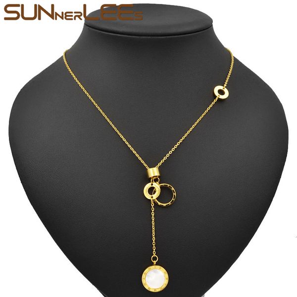 

sunnerlees fashion jewelry stainless steel pendant necklace lucky circle silver rose gold link chain men women spn07