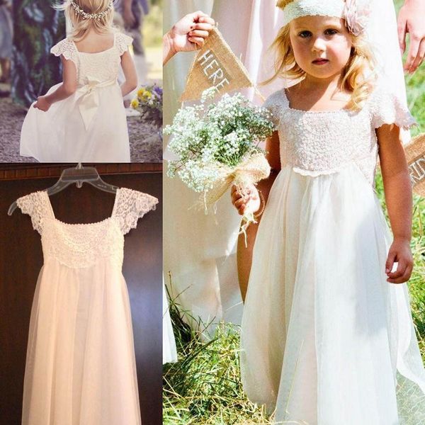 Boho Lace Flower Girl Dress para Bohemian Festa de Casamento Criança Comunh Communion Vestidos Pequenos Aniversário De Aniversário De Aniversário Personalizar