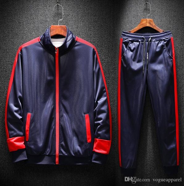 

мужские тонкие спортивные костюмы молнии куртки топы длинные брюки наряды контрастного цвета толстовка с брюками sweatsuis 2 шт setvtracksui, Gray