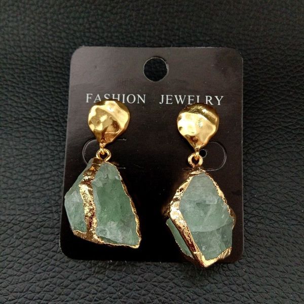 

natural green gems flurite nugget golden plated earrings, Silver