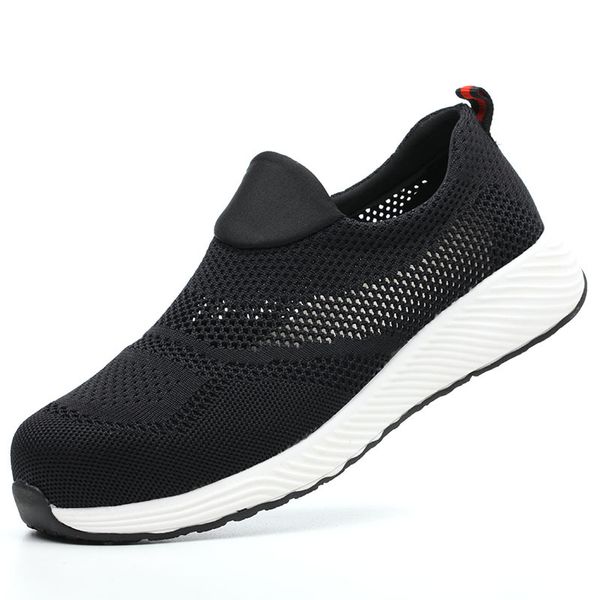 

breathable mesh sneakers men summer safety shoes men ankle boots male shoes 2019 solid slip-on work & safety boots, Black