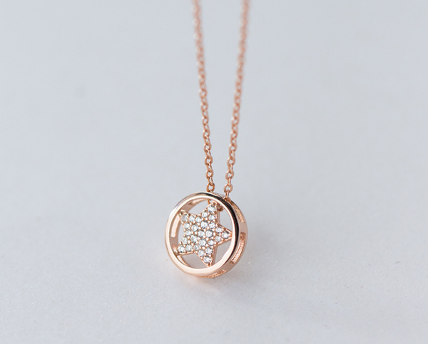 

11mm 1pc authentic 100% real. 925 sterling silver fine jewelry cz set star into the open circle lucky pendant necklace gtlx2118