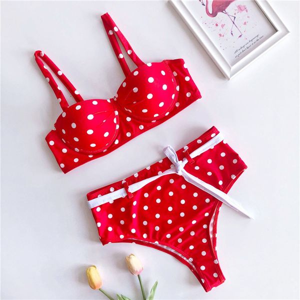 

red dot print bikinis women swimsuit high waist bathing suit swimwear push up bikini set vintage retro beach wear