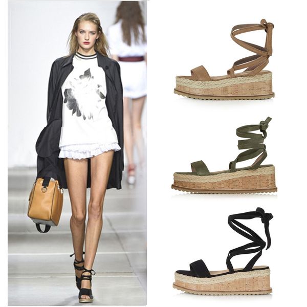 

2019 summer women's wedges sandals roman style cross bandage open toe large size ladys increased sandals size:eu35-43, Black