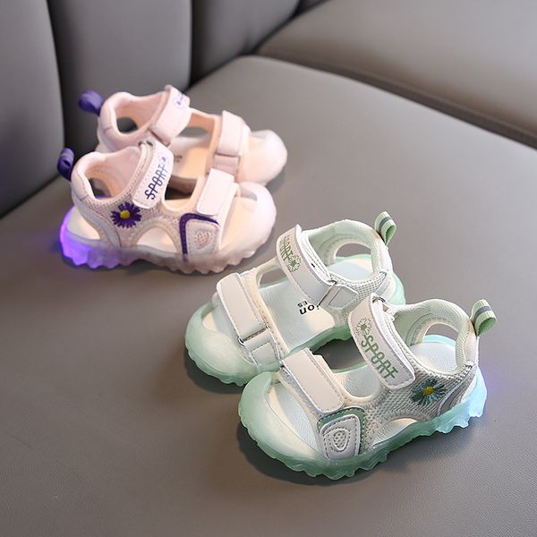 

summer baby casual mesh sports sandals fashion led beach shoes children's shoes sandals for baby girl, Black;red