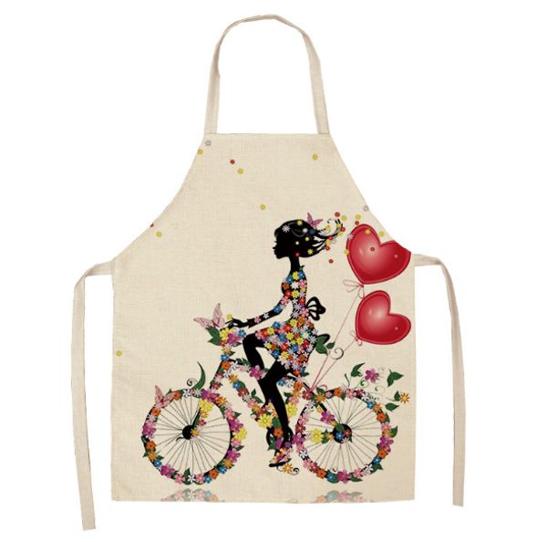 

1pcs cotton linen flower butterfly girl printed kitchen aprons for women home cooking baking waist bib pinafore 68*49cm