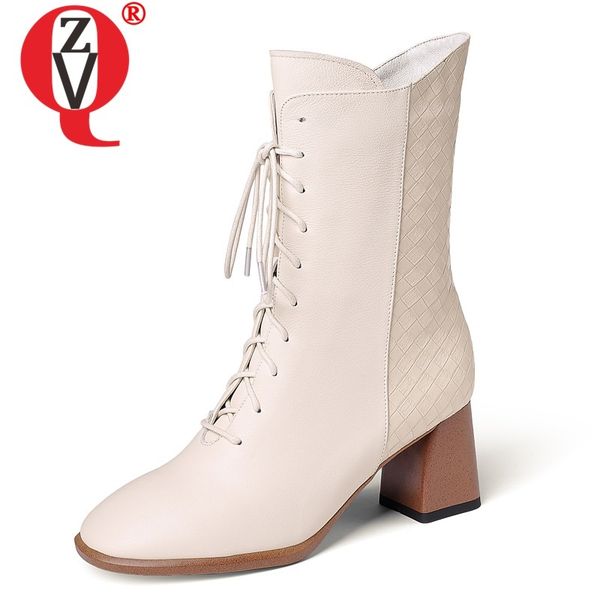 

zvq winter new fashion mid calf boots outside high heels square toe genuine leather zip women shoes drop shipping size 34-42, Black