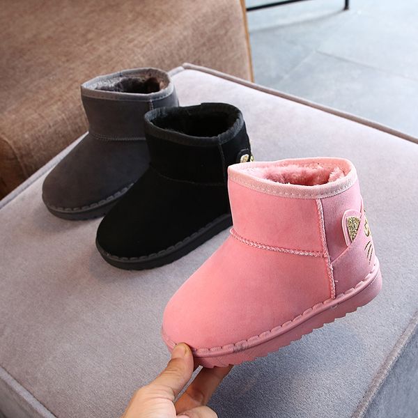

children snow boots winter kids fashion snow boots thick child genuine leather warm plush soft bottom baby girls winter sk, Black;grey
