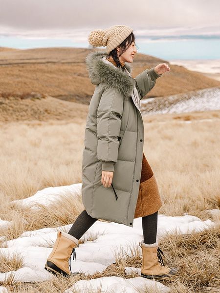 

inman winter new arrival female hooded fur collar loose casual thickening down coat, Black