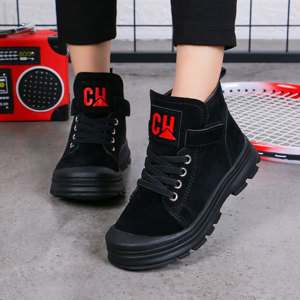 

retro round head cotton kids boots high-suede children' boys winter boots girls shoes kids shoes jongenslaarzen botas 2019, Black;grey