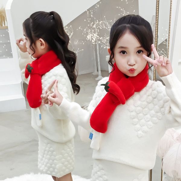 

male and female baby cartoon warm scarf imitation rex rabbit hair warm thickened children's scarf cute fruits and vegetables, Red;brown