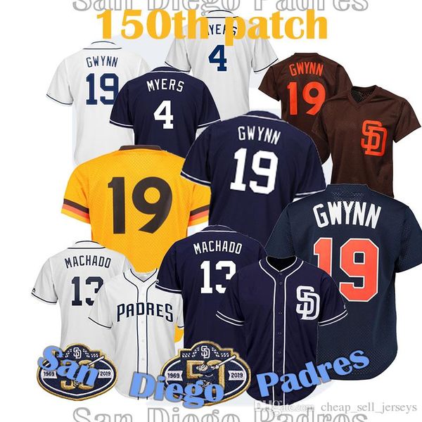 

new 13 Machado Tony 19 Gwynn 4 Wil Meyers BASEBALL jerseyTOP NEW 2019 patch 150th