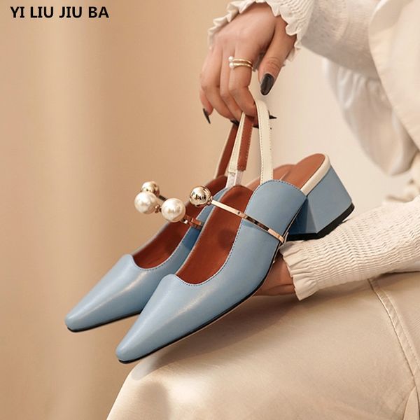 

2020 classic mid heels women sandals summer women shoes pumps platform square heels woman ankle strap shoes woman mujer p211, Black