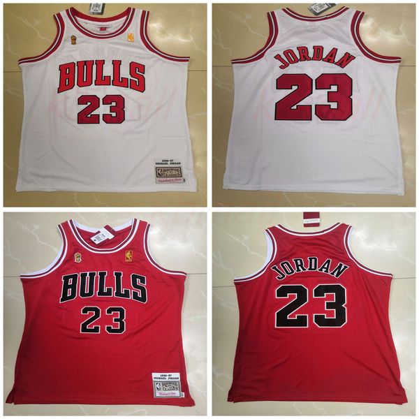 

Мужские майки ChicagoBulls Michael 23Jordan Mitchell Ness 2020NBA белый красный 1996-97 лиственные игрок Джерси баскетбол Джерси