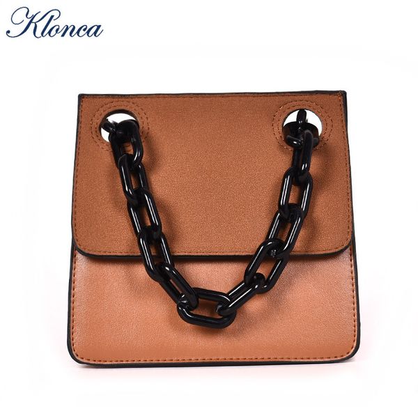 

klonca pu leather small bag female 2019 new matte small square bag chic fashion casual thick chain shoulder messenger