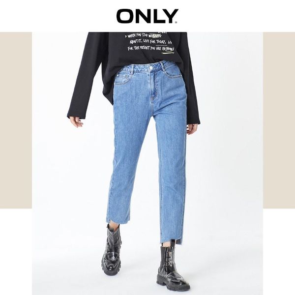 

only women's high-rise straight fit piled loop crop jeans | 119349614, Blue