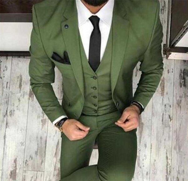 

new 2020men' s tux oilve green blue wedding suit 3-piece slim fit notch blazer classic tuxedo groomsmen for party suits (blazer+vest+pa, Black;gray